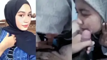 Hijab Cantik Sepong Kontol Gede Crot di Muka Penuh Peju